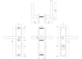SKG3 veiligheidsbeslag ovaal 250x50mm kruk/kruk Luzern met veerconstructie profielcilindergat 92mm met kerntrekbeveiliging PVD messing getrommeld