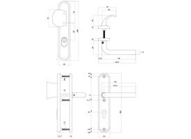 SKG3 veiligheidsbeslag ovaal 250x50mm greep/kruk Luzern met veerconstructie profielcilindergat 92mm met kerntrekbeveiliging PVD messing getrommeld