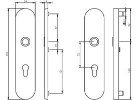 SKG3 veiligheidsschilden ovaal verdekt 252x54mm profielcilindergat 72mm messing getrommeld