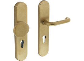 SKG3 veiligheidsbeslag ovaal verdekt 252x54mm greep/kruk Rond profielcilindergat 72mm messing getrommeld
