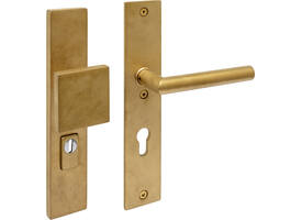 SKG3 veiligheidsbeslag rechthoekig 250x50mm greep/kruk Jura profielcilindergat 72mm met kerntrekbeveiliging PVD messing getrommeld
