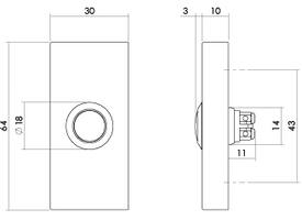 Deurbel rechthoekig 65x30x10mm verdekt PVD messing getrommeld