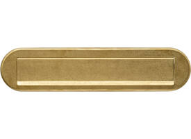 Briefplaat ovaal 340x80mm met klep/regenrand PVD messing getrommeld
