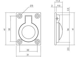 Luikring recht 41x31mm messing getrommeld