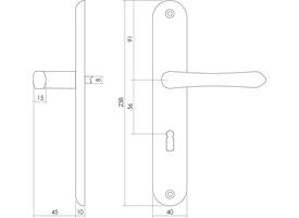 Deurkruk Saturnus op schild ovaal 236x37mm sleutelgat 56mm messing gelakt