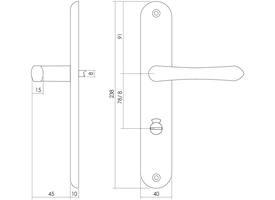 Deurkruk Saturnus op schild ovaal 236x37mm wc 78/8mm messing gelakt