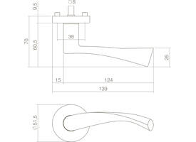 Deurkruk Vlinder met rozet verdekt ø52x10mm messing gelakt