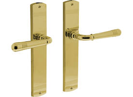 Deurkruk Helena op schild afgerond 235x45mm blind PVD messingkleur