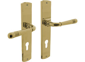 Deurkruk Helena op schild afgerond 235x45mm profielcilindergat 72mm PVD messingkleur