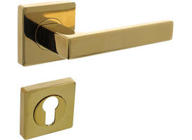 Deurkruk Hera op rozet verdekt 55x55x10mm met nokken en cilinderrozetten PVD messingkleur