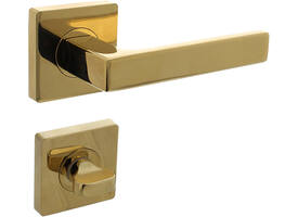 Deurkruk Hera op rozet verdekt 55x55x10mm met nokken en WC-sluiting met stift 8x8mm PVD messingkleur