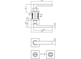 Deurkruk Hera op rozet verdekt 55x55x10mm met nokken en WC-sluiting met stift 8x8mm PVD messingkleur