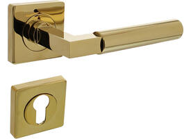Deurkruk Baustil op rozet verdekt 55x55x10mm met nokken en cilinderrozetten PVD messingkleur