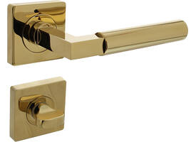 Deurkruk Baustil op rozet verdekt 55x55x10mm met nokken en WC-sluiting met stift 7x7mm PVD messingkleur
