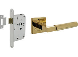 Set loopslot wit met deurkruk Baustil op rozet 55x55mm PVD messingkleur