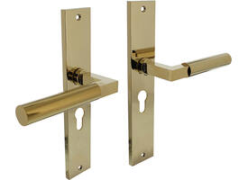Deurkruk Baustil op schild rechthoekig 245x45mm profielcilindergat 55mm PVD messingkleur