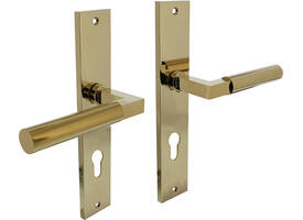 Deurkruk Baustil op schild rechthoekig 245x45mm profielcilindergat 72mm PVD messingkleur