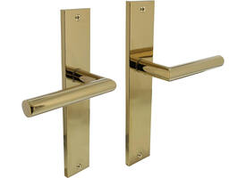 Deurkruk Bastian op schild rechthoekig 245x45mm blind PVD messingkleur