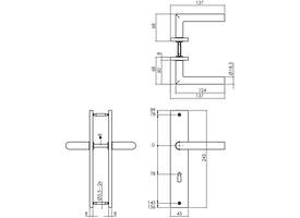 Deurkruk Bastian op schild rechthoekig 245x45mm sleutelgat 78mm PVD messingkleur