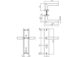 Deurkruk Bastian op schild rechthoekig 245x45mm profielcilindergat 55mm PVD messingkleur