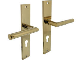 Deurkruk Bastian op schild rechthoekig 245x45mm profielcilindergat 72mm PVD messingkleur