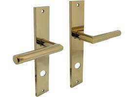 Deurkruk Bastian op schild rechthoekig 245x45mm rondcilindergat 78mm PVD messingkleur