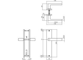 Deurkruk Hera op schild rechthoekig 245x45mm blind PVD messingkleur
