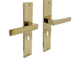 Deurkruk Hera op schild rechthoekig 245x45mm sleutelgat 56mm PVD messingkleur