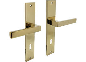 Deurkruk Hera op schild rechthoekig 245x45mm sleutelgat 78mm PVD messingkleur