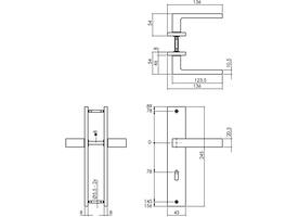 Deurkruk Hera op schild rechthoekig 245x45mm sleutelgat 78mm PVD messingkleur
