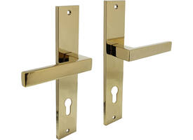 Deurkruk Hera op schild rechthoekig 245x45mm profielcilindergat 78mm PVD messingkleur