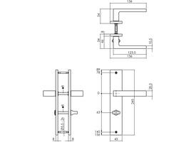 Deurkruk Hera op schild rechthoekig 245x45mm wc 63/8mm PVD messingkleur