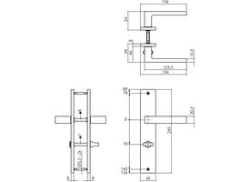 Deurkruk Hera op schild rechthoekig 245x45mm wc 78/7mm PVD messingkleur