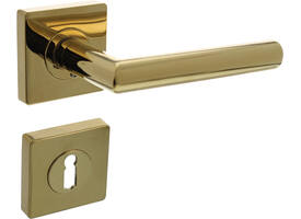 Deurkruk Bastian op rozet verdekt 55x55x10mm met nokken en sleutelrozetten PVD messingkleur