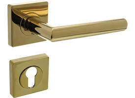 Deurkruk Bastian op rozet verdekt 55x55x10mm met nokken en cilinderrozetten PVD messingkleur