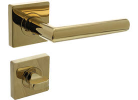 Deurkruk Bastian op rozet verdekt 55x55x10mm met nokken en WC-sluiting met stift 7x7mm PVD messingkleur