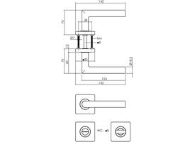 Deurkruk Bastian op rozet verdekt 55x55x10mm met nokken en WC-sluiting met stift 8x8mm PVD messingkleur