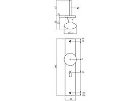 Knopschild rechthoekig 245x45x8mm met vaste knop paddenstoel en wisselstift sleutelgat 56mm PVD messingkleur