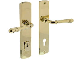 Achterdeurbeslag Helena 239x50mm kruk/kruk profielcilindergat 92mm met kerntrekbeveiliging PVD messingkleur