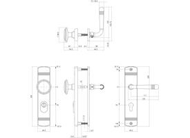 Voordeurbeslag Helena 239x50mm knop/kruk profielcilindergat 92mm met kerntrekbeveiliging PVD messingkleur
