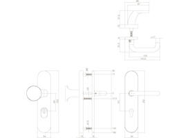 SKG3 veiligheidsbeslag ovaal verdekt 252x54mm greep/kruk Rond profielcilindergat 92mm met kerntrekbeveiliging messing gelakt