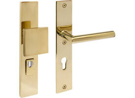 SKG3 veiligheidsbeslag rechthoekig 250x50mm greep/kruk Jura profielcilindergat 72mm met kerntrekbeveiliging PVD messingkleur