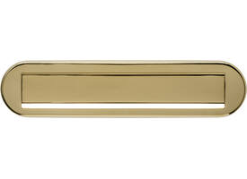 Briefplaat ovaal 340x80mm met klep/regenrand PVD messingkleur