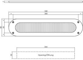 Tochtwering ovaal 340x80mm PVD messingkleur