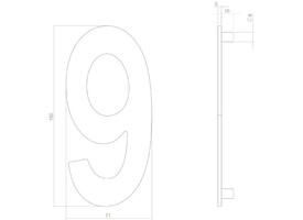 Huisnummer 9 150mm PVD messingkleur