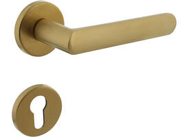Deurkruk Sora met rozet verdekt ø51x5mm met nokken en cilinderrozetten PVD messing mat