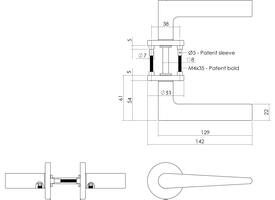 Deurkruk Tiga met rozet verdekt ø51x5mm met nokken PVD messing mat
