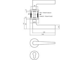Deurkruk Tiga met rozet verdekt ø51x5mm met nokken en cilinderrozetten PVD messing mat