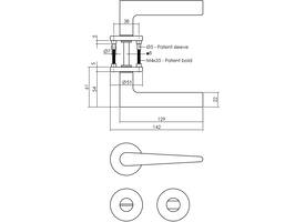 Deurkruk Tiga met rozet verdekt ø51x5mm met nokken en WC-sluiting met stift 8x8mm PVD messing mat