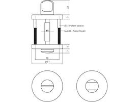 WC-sluiting verdekt ø51x5mm met nokken en stift 8x8mm PVD messing mat